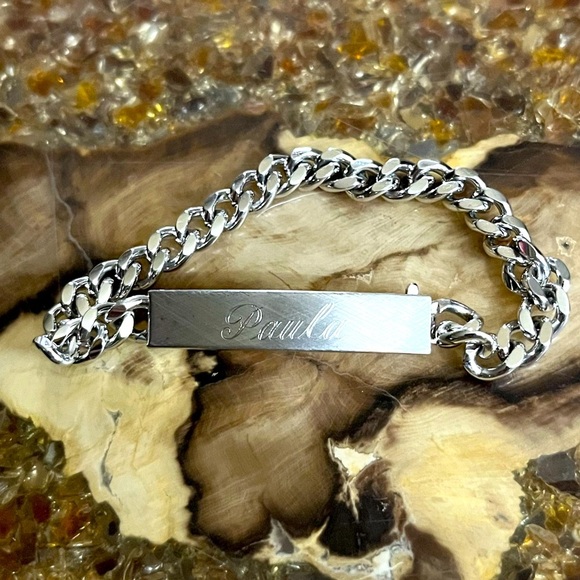 ‘PAULA’ Sterling Silver Band Chain Link Bracelet Engraved Vintage 70’s - Picture 4 of 4